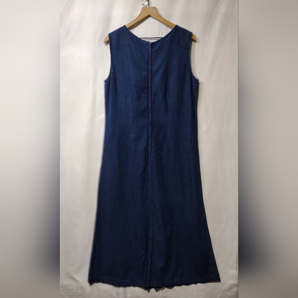 NWT Vintage 1990s Sarin Embroidered Floral Sleeveless Denim Maxi Dress Women's L - Picture 4 of 7